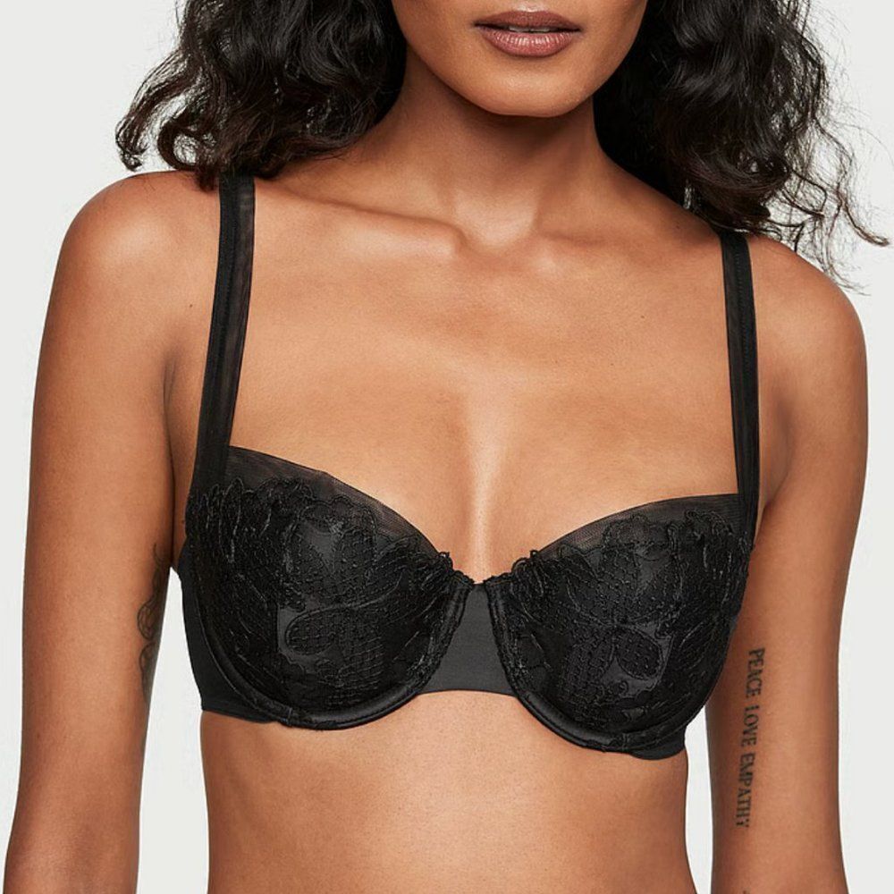 Victoria's Secret Satin Ziggy Glam Floral Embroidery Lightly Lined BalconetteBra